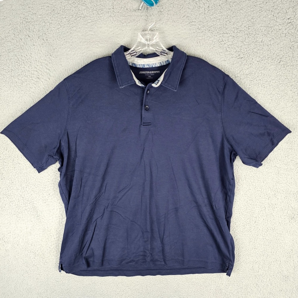 Johnston & Murphy Polo Shirt Mens 2XL Navy Pima Cotton Short Sleeve Golf Preppy